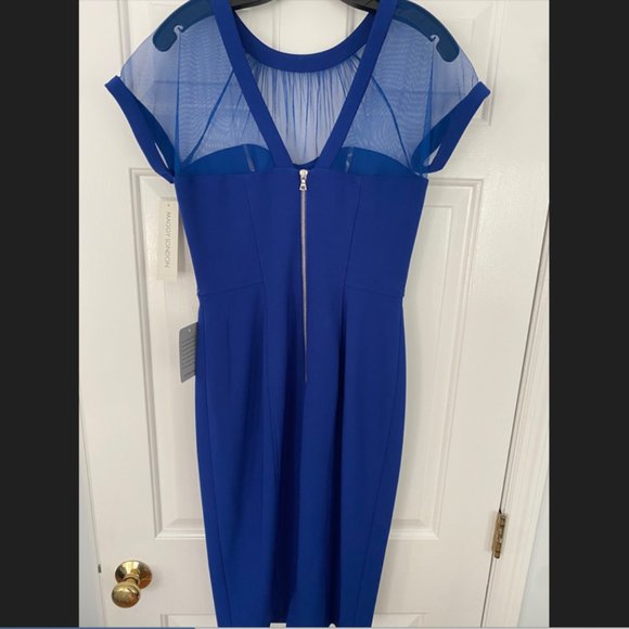 Maggy London Illusion Yoke Crepe Cocktail Dress Bristol Blue - Picture 6 of 6